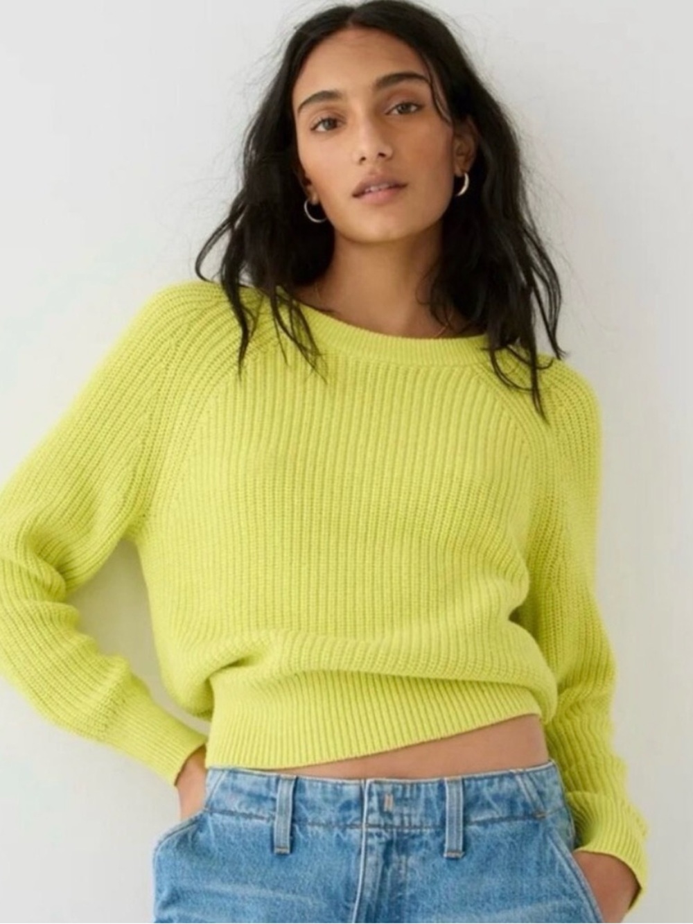 J. Crew 100% Cotton Fisherman Sweater Sz Large Lemon Sorbet
